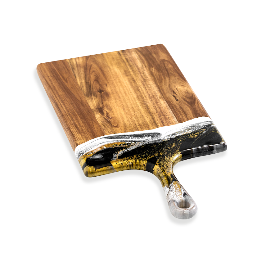 Large Acacia Charcuterie Board | White Black Gold